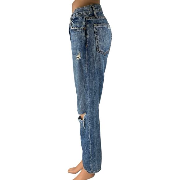 GRLFRND Womens Blue Distressed Medium Wash Mid Rise Straight Denim Jeans Size 25 - Picture 2 of 5